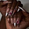 Press-On Nail Set Stiletto Floral & Tiger Print Easy-To-Apply