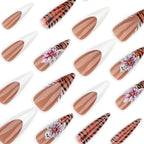 Press-On Nail Set Stiletto Floral & Tiger Print Easy-To-Apply