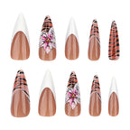 Press-On Nail Set Stiletto Floral & Tiger Print Easy-To-Apply