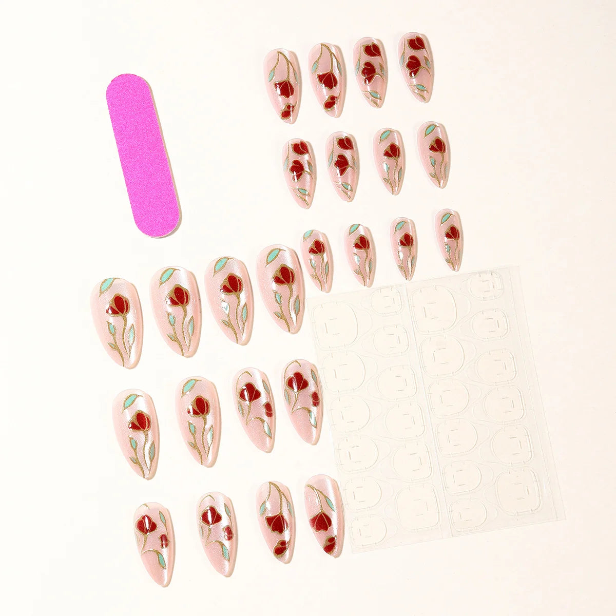 Press-On Nail Set Stiletto Floral White
