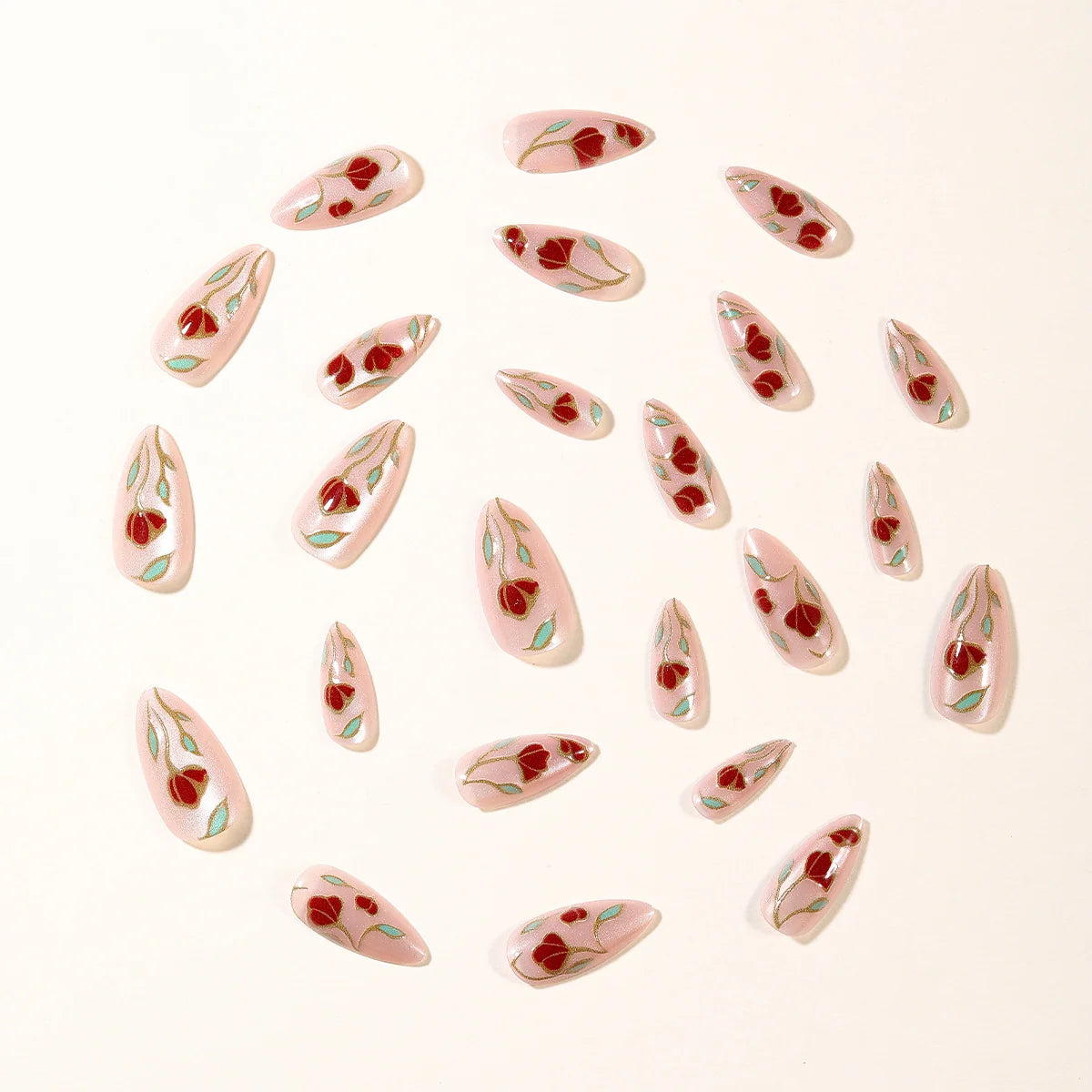 Press-On Nail Set Stiletto Floral White