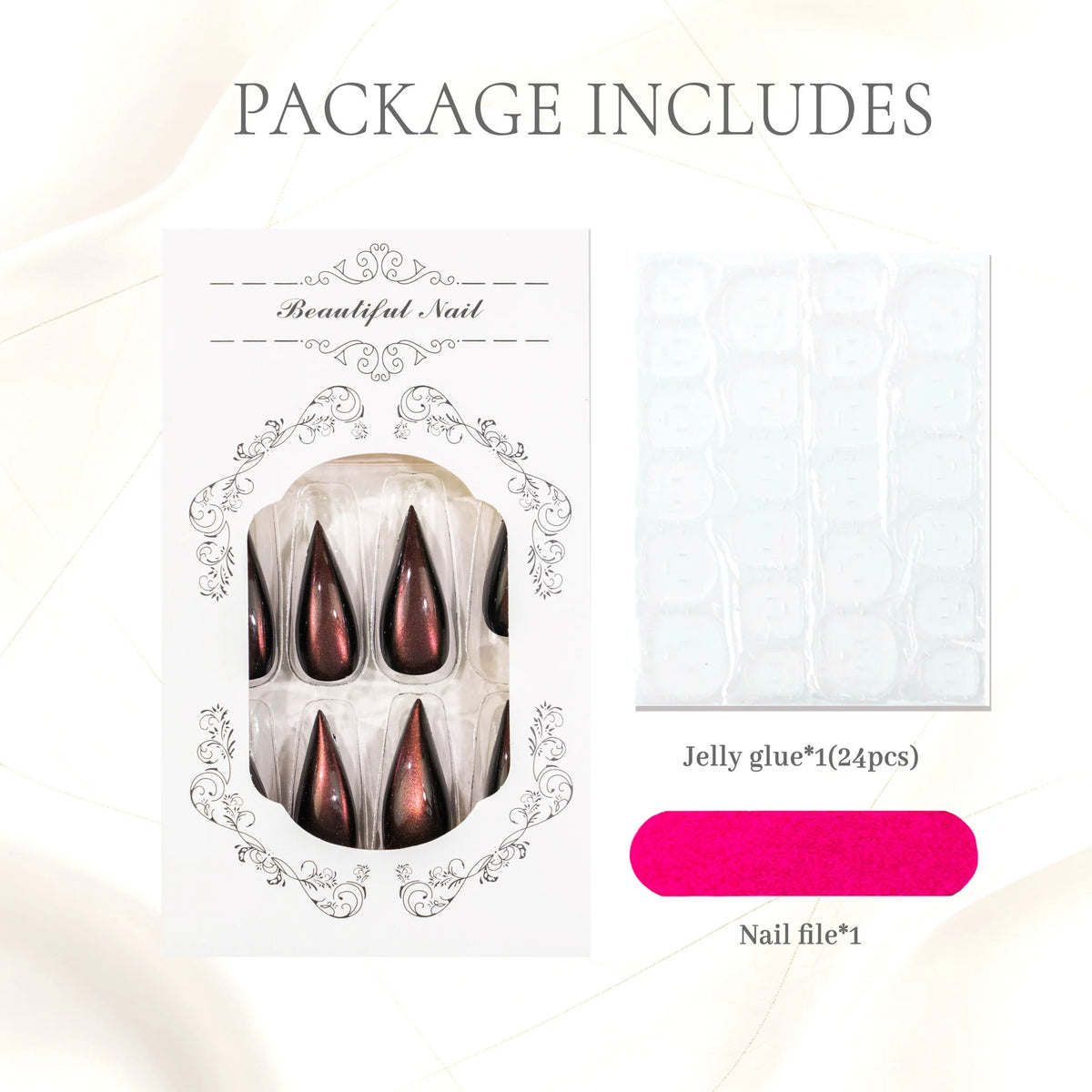 Press-On Nail Set Stiletto Gel-Look Adhesive System