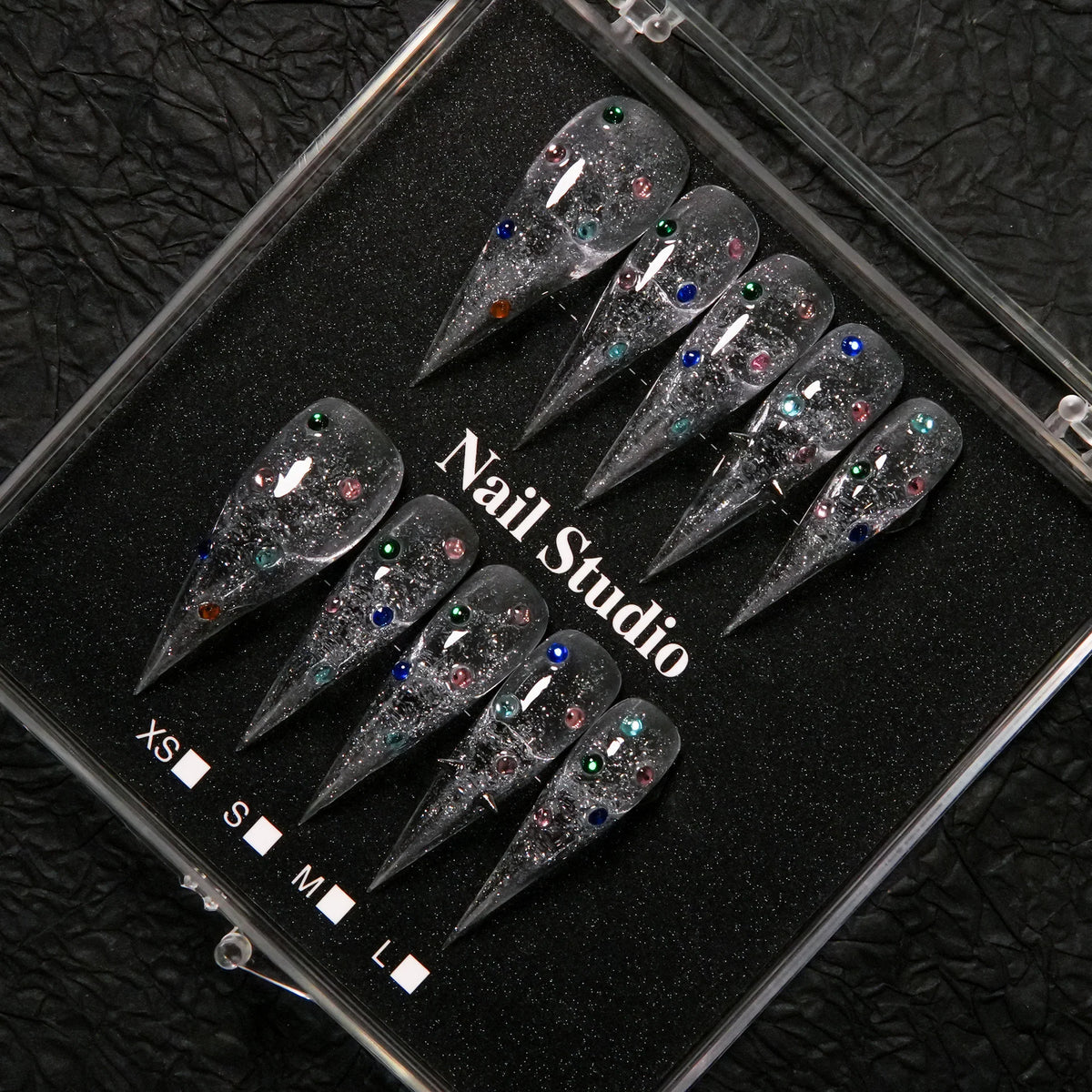 Press-On Nail Set Stiletto Gem-Accented Adhesive-Backed