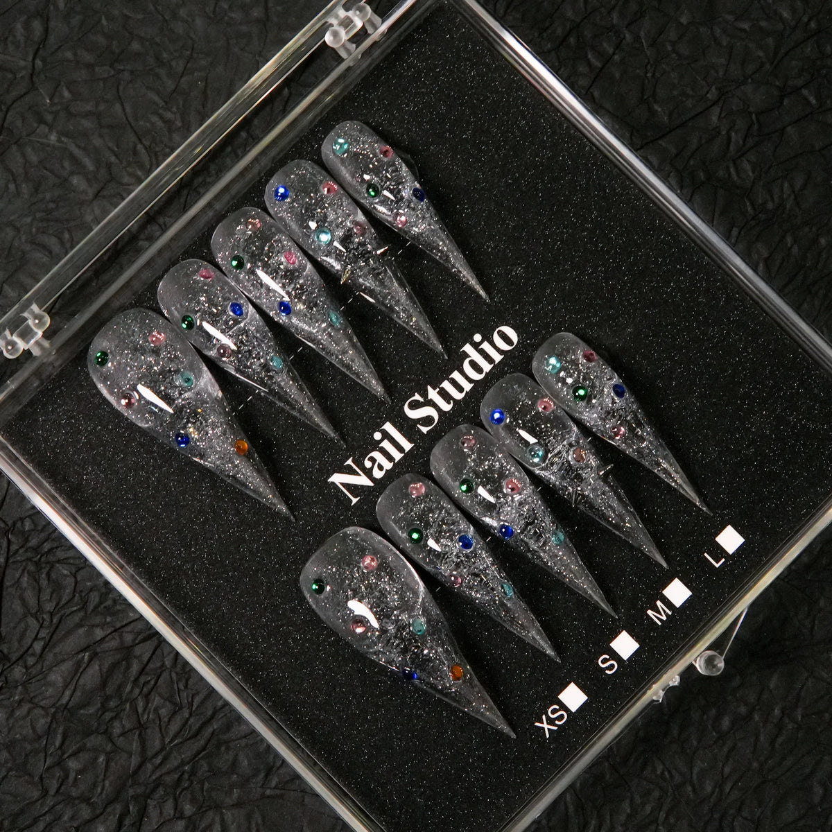 Press-On Nail Set Stiletto Gem-Accented Adhesive-Backed