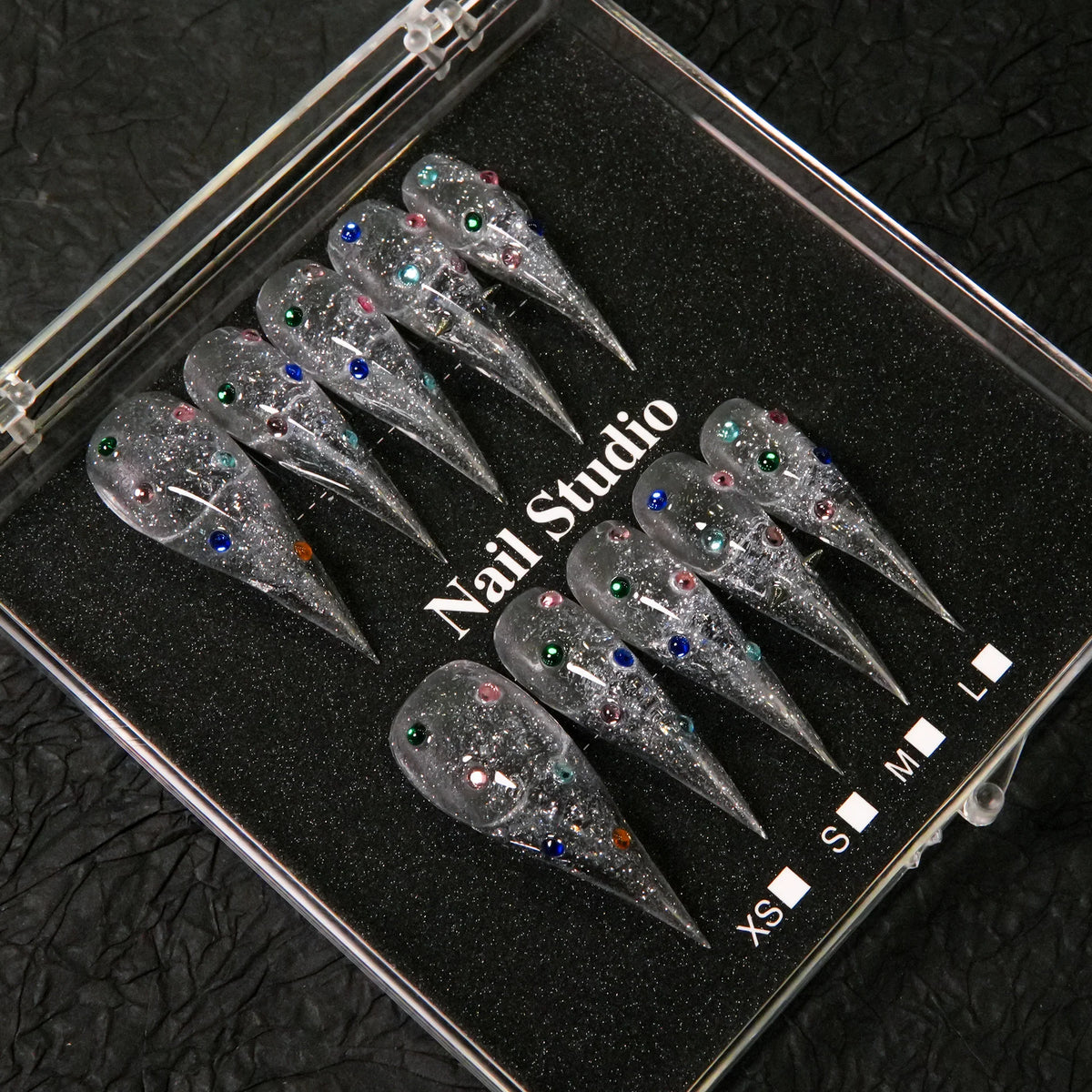 Press-On Nail Set Stiletto Gem-Accented Adhesive-Backed