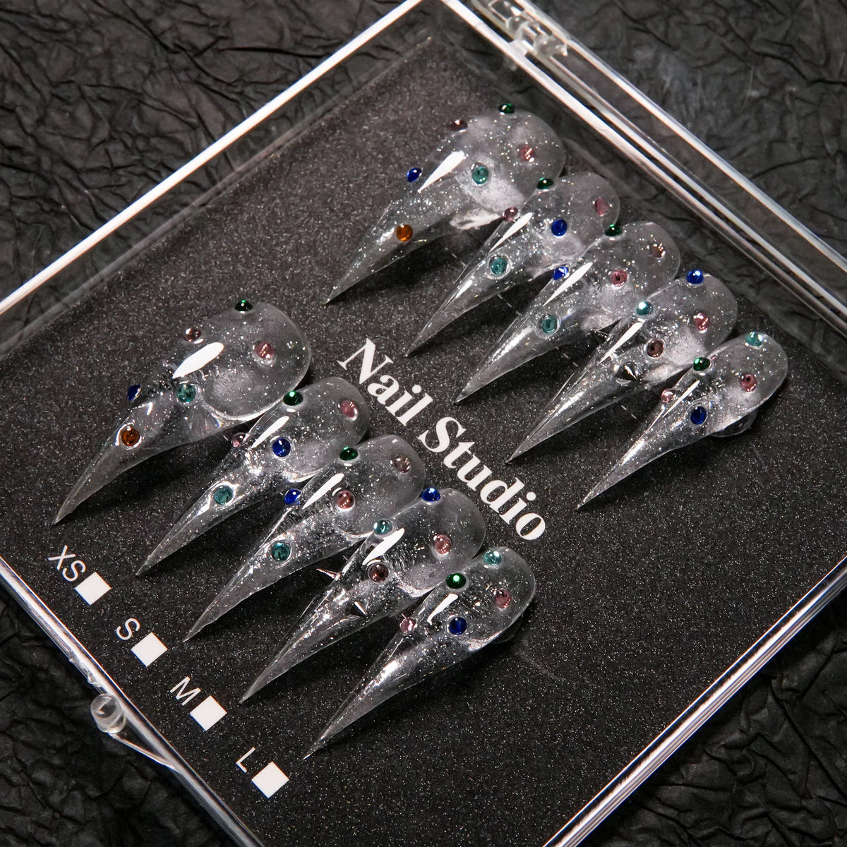 Press-On Nail Set Stiletto Gem-Accented Adhesive-Backed