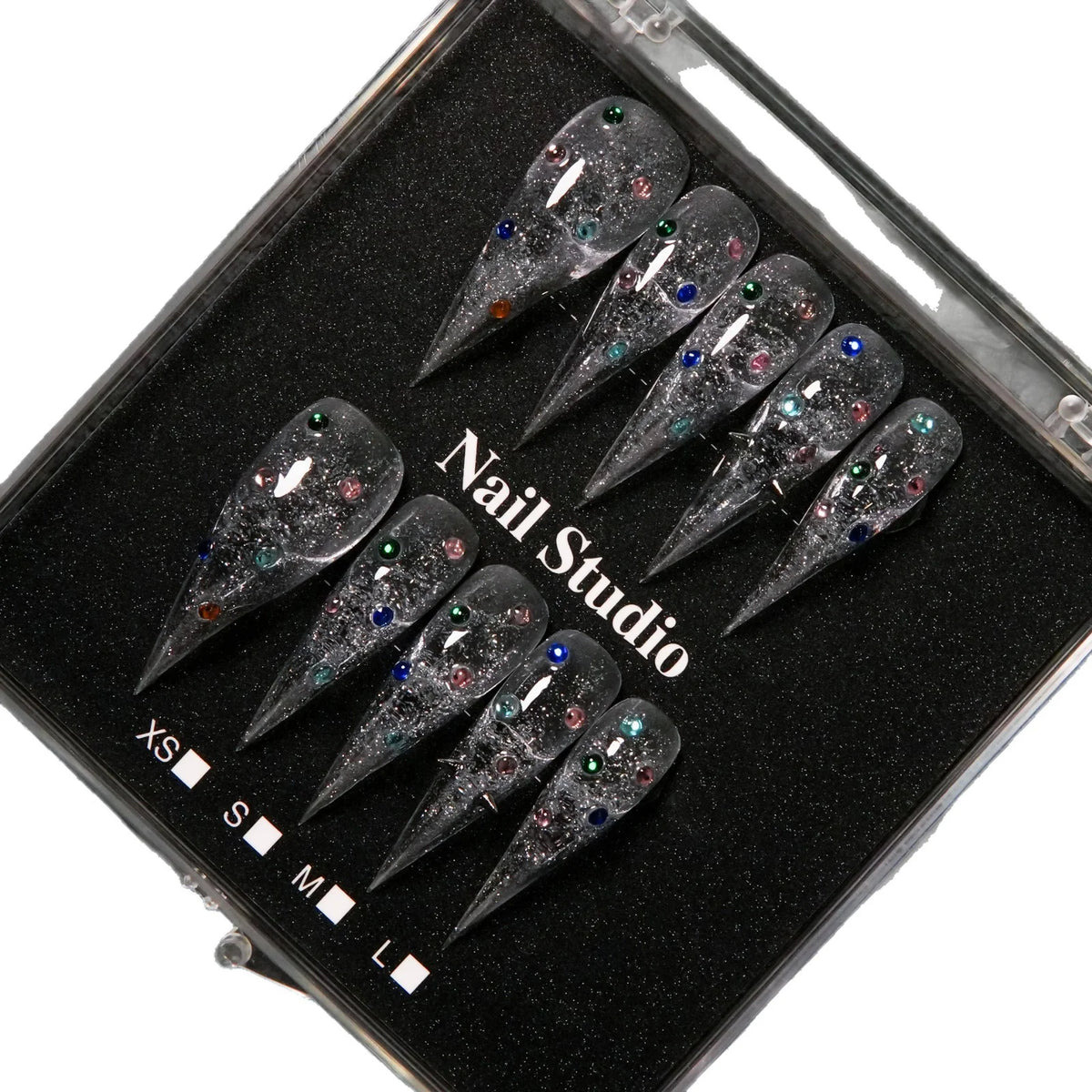 Press-On Nail Set Stiletto Gem-Accented Adhesive-Backed