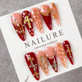 Press-On Nail Set Stiletto Gem-Embellished Reusable