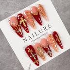 Press-On Nail Set Stiletto Gem-Embellished Reusable