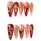 Press-On Nail Set Stiletto Gem-Embellished Reusable
