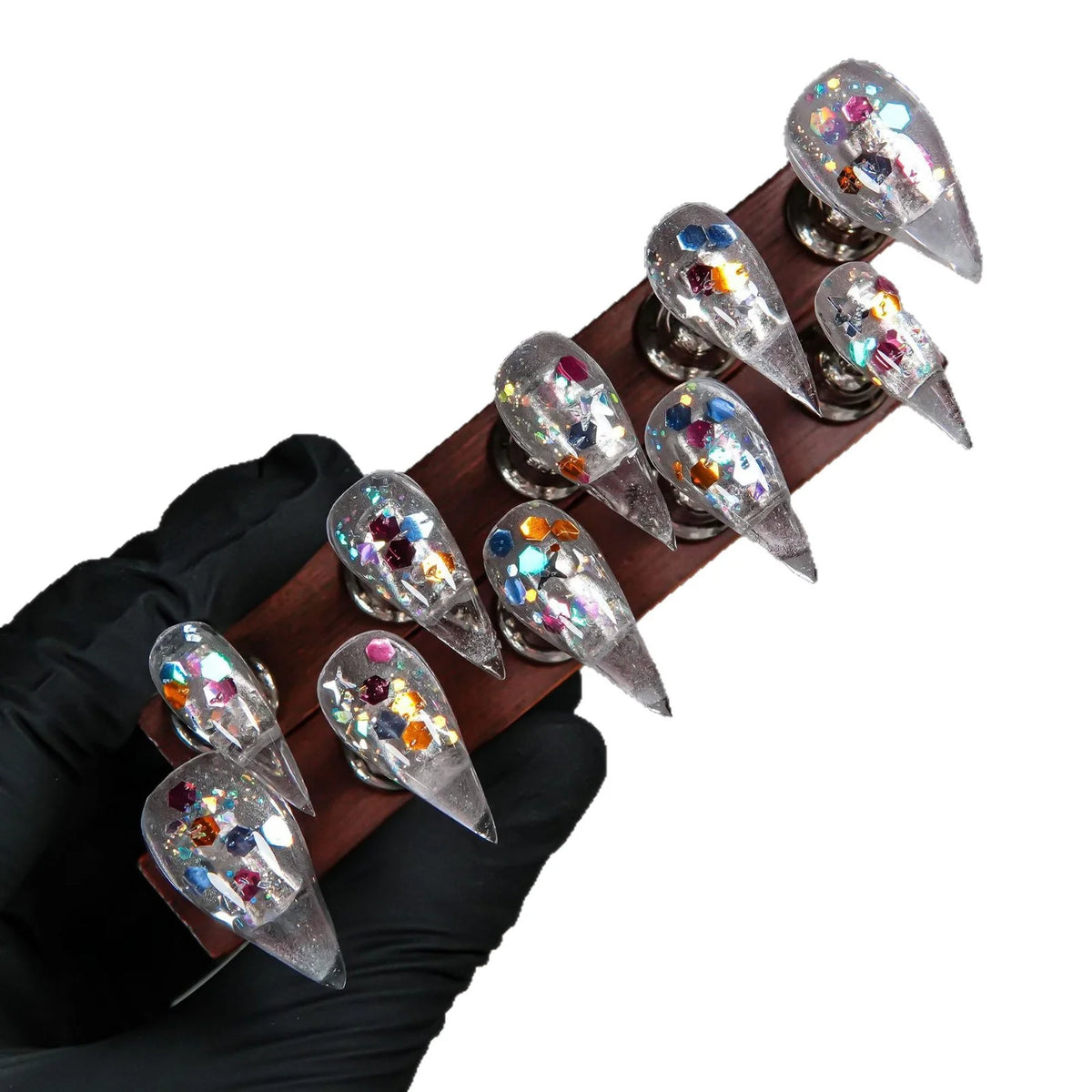 Press-On Nail Set Stiletto Glitter & Ombre Glue-Free
