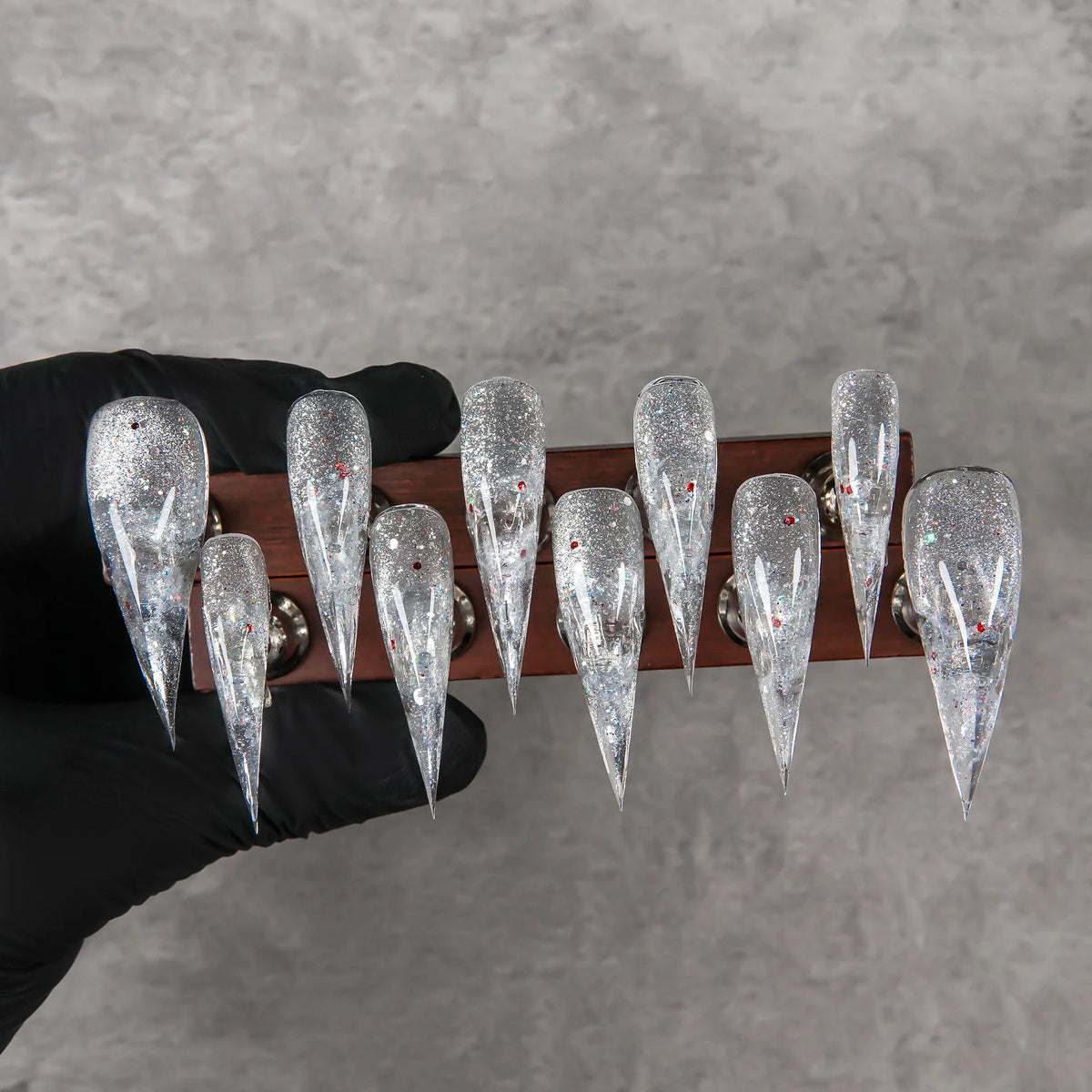Press-On Nail Set Stiletto Glitter Reusable Comfort Fit