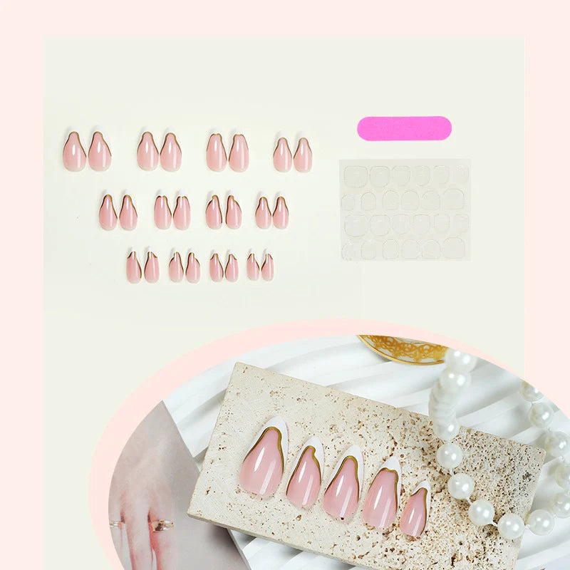 Press-On Nail Set Stiletto Gold Accents Long-Lasting