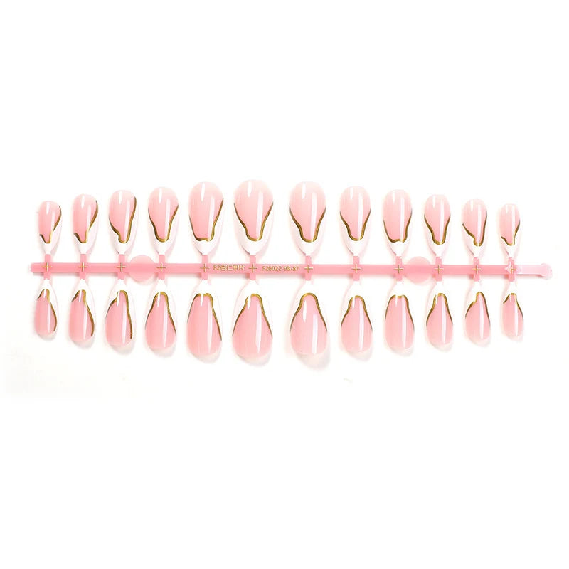 Press-On Nail Set Stiletto Gold Accents Long-Lasting