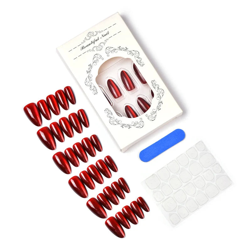 Press-On Nail Set Stiletto High Gloss Adhesive Kit