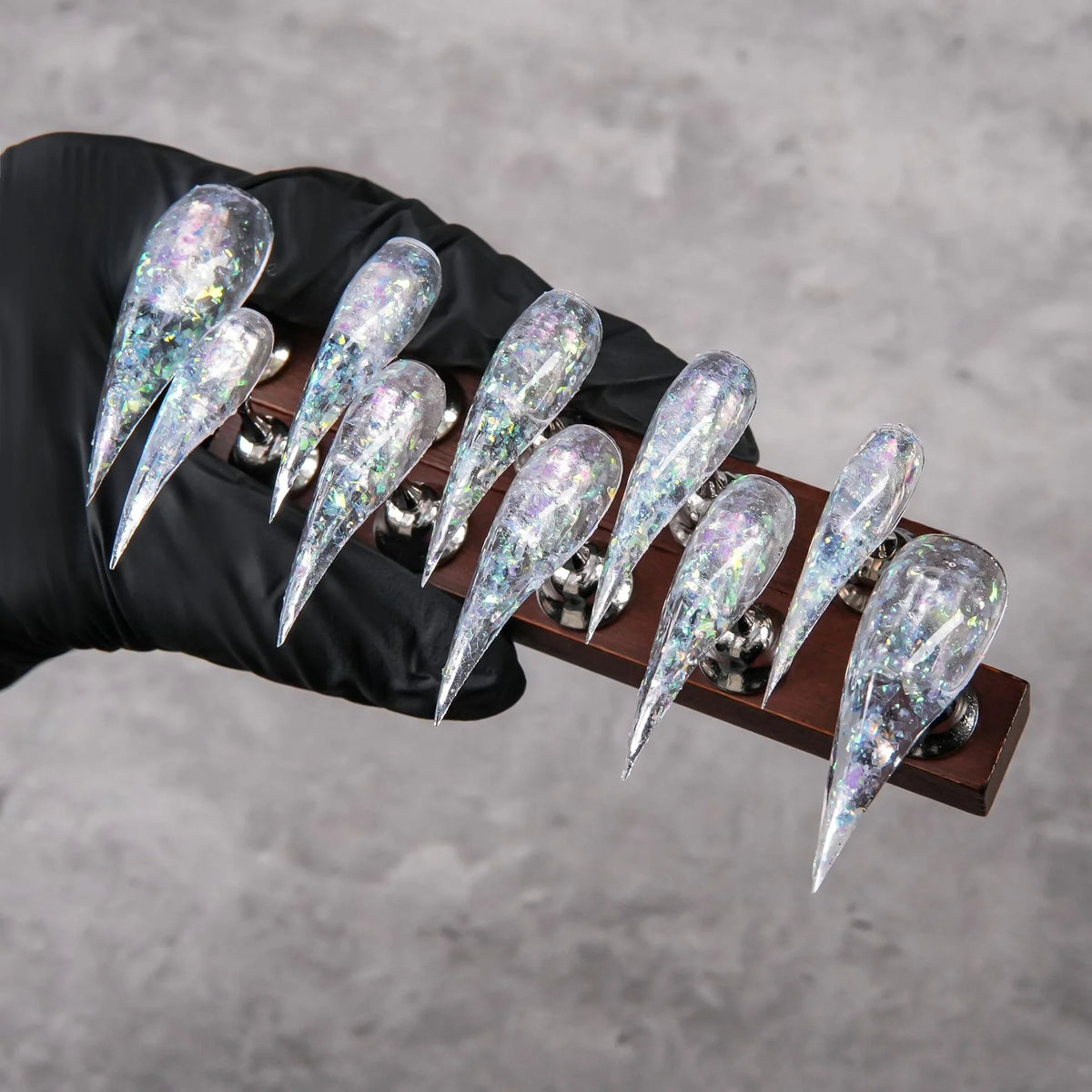 Press-On Nail Set Stiletto Iridescent Peel-Off Reusable