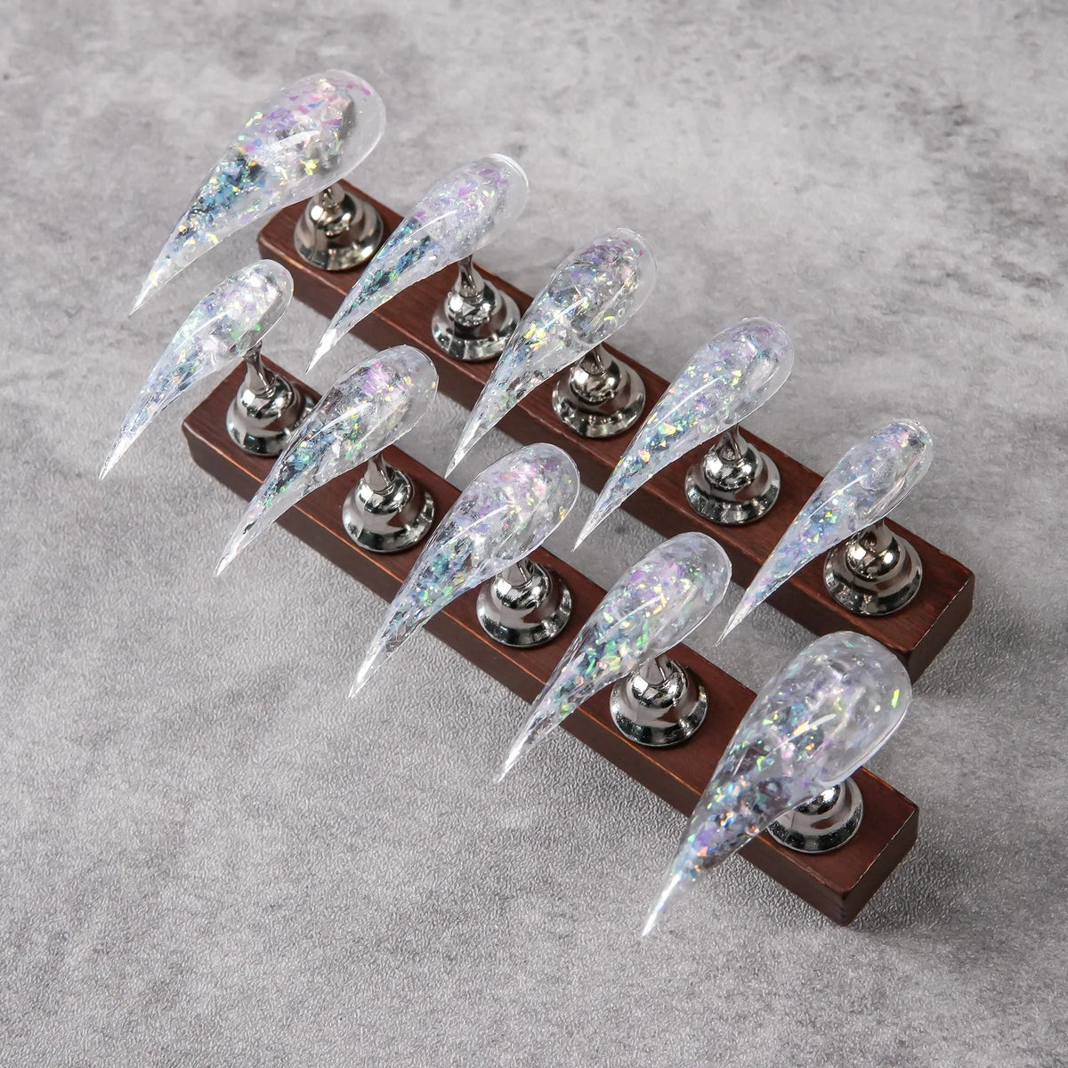 Press-On Nail Set Stiletto Iridescent Peel-Off Reusable