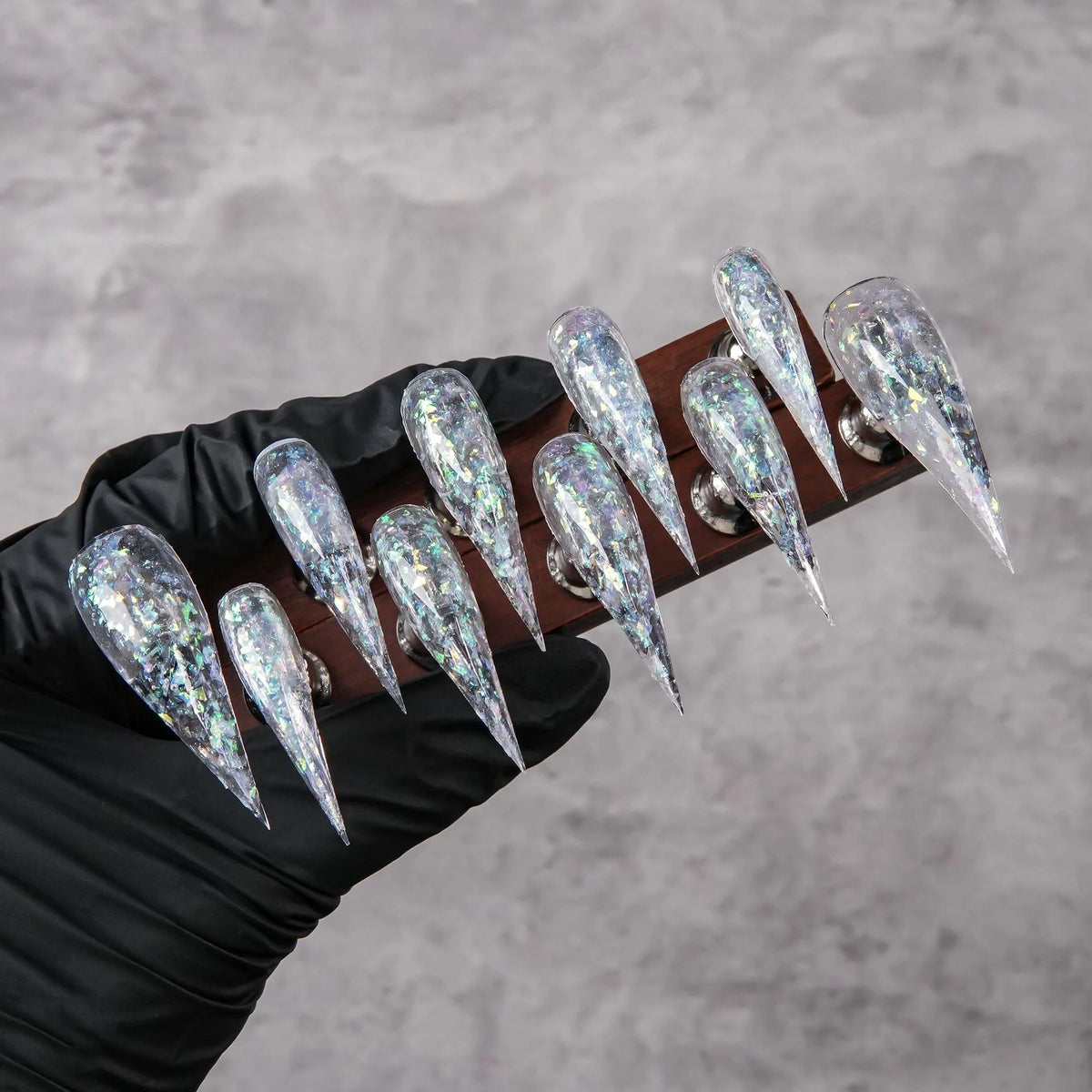 Press-On Nail Set Stiletto Iridescent Peel-Off Reusable