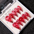 Press-On Nail Set Stiletto Marbled Peel-Off Adhesive