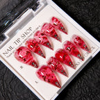 Press-On Nail Set Stiletto Marbled Peel-Off Adhesive