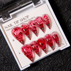 Press-On Nail Set Stiletto Marbled Peel-Off Adhesive
