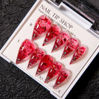 Press-On Nail Set Stiletto Marbled Peel-Off Adhesive