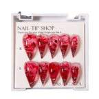 Press-On Nail Set Stiletto Marbled Peel-Off Adhesive