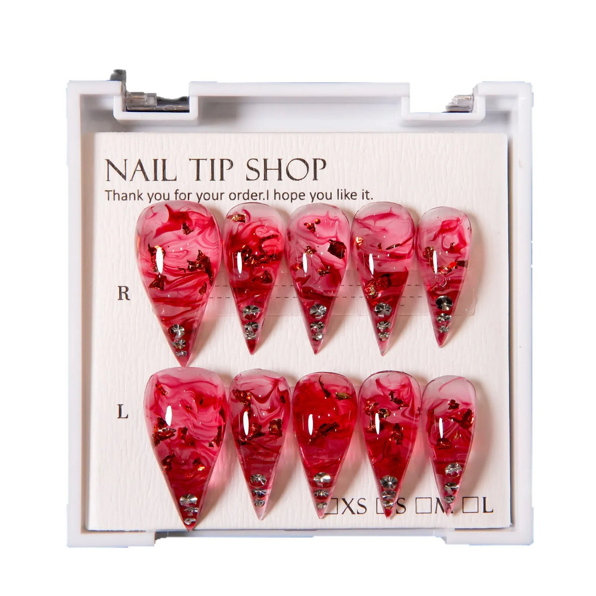 Press-On Nail Set Stiletto Marbled Peel-Off Adhesive