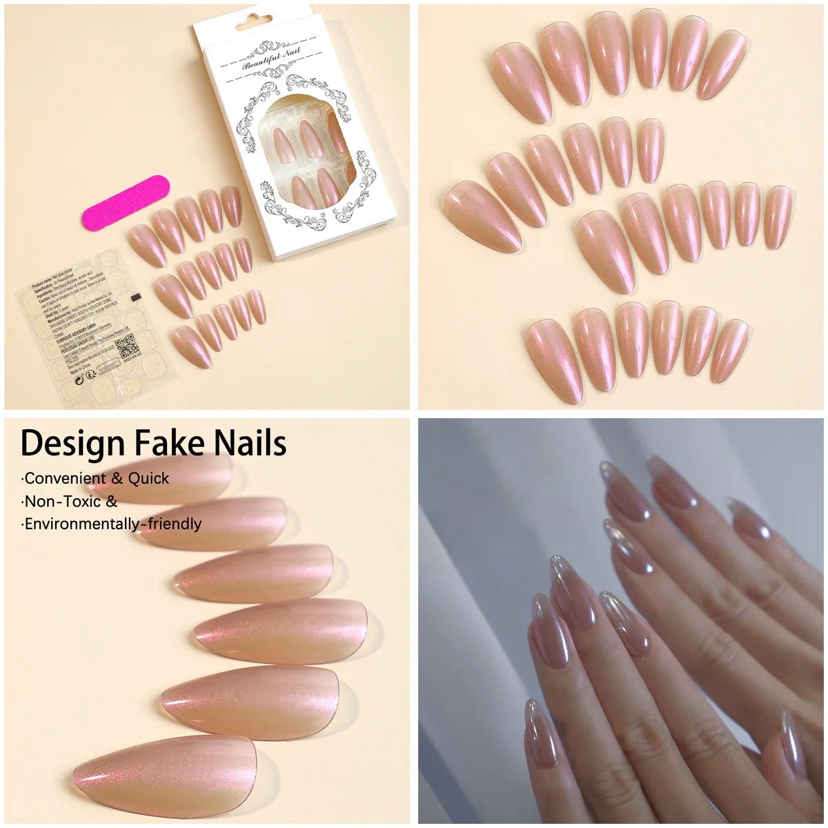 Press-On Nail Set Stiletto Matte With Adhesive Strips