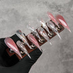 Press-On Nail Set Stiletto Metallic Accents Custom Fit