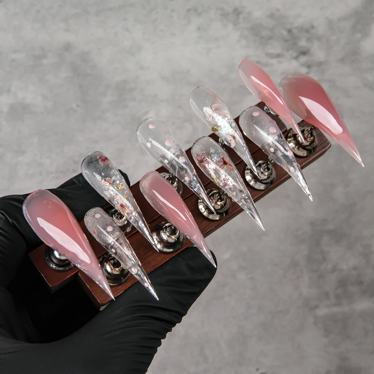 Press-On Nail Set Stiletto Metallic Accents Custom Fit