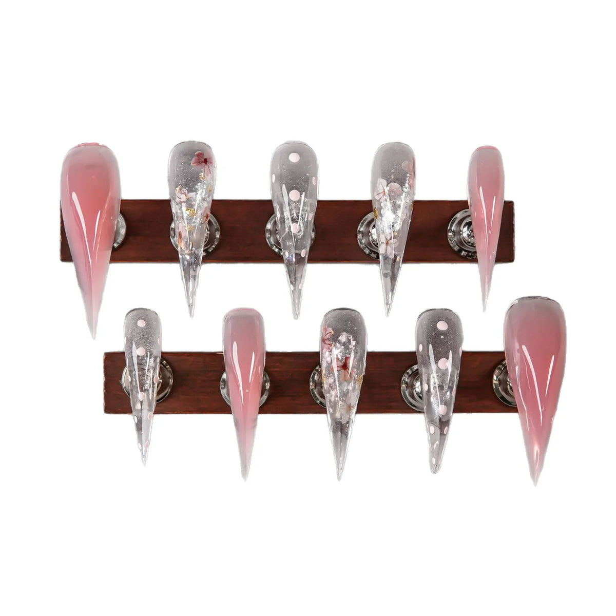 Press-On Nail Set Stiletto Metallic Accents Custom Fit