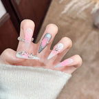 Press-On Nail Set Stiletto Pink Ombre Gem Accents