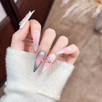 Press-On Nail Set Stiletto Pink Ombre Gem Accents
