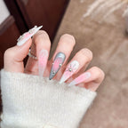 Press-On Nail Set Stiletto Pink Ombre Gem Accents