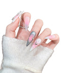 Press-On Nail Set Stiletto Pink Ombre Gem Accents