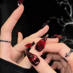 Press-On Nail Set Stiletto Red & Black Strong Adhesive