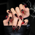 Press-On Nail Set Stiletto Red & Black Strong Adhesive