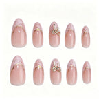 Press-On Nail Set Stiletto Red Gold Accents