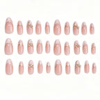 Press-On Nail Set Stiletto Red Gold Accents