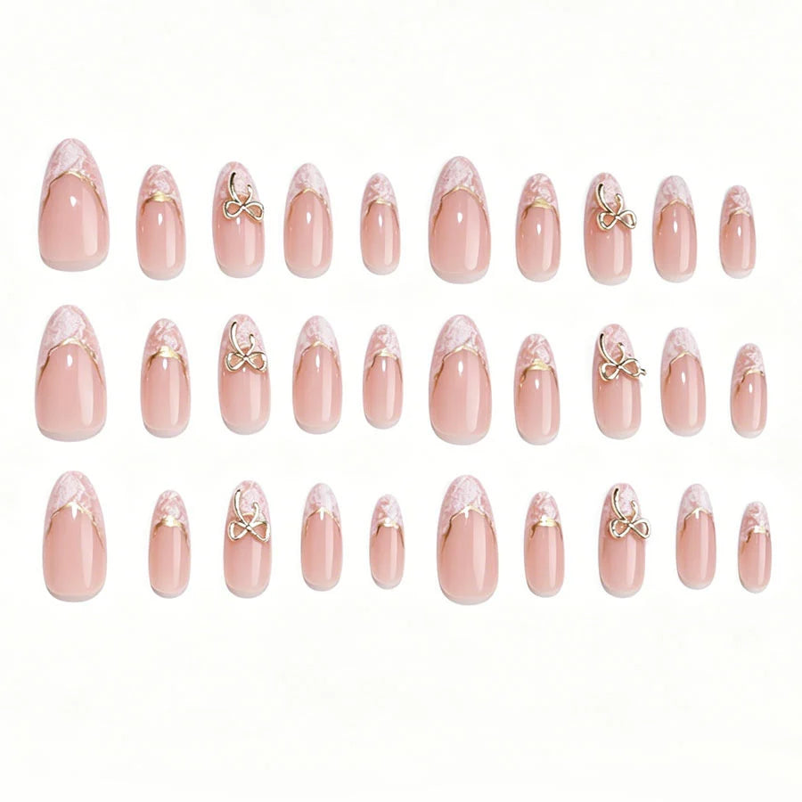 Press-On Nail Set Stiletto Red Gold Accents
