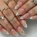 Press-On Nail Set Stiletto Red Gold Accents