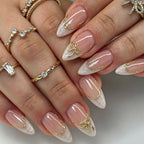 Press-On Nail Set Stiletto Red Gold Accents