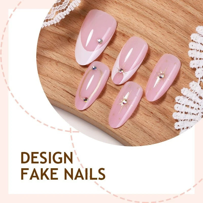 Press-On Nail Set Stiletto Self-Adhesive Rhinestone Accents