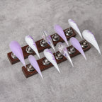 Press-On Nail Set Stiletto Shape & Floral Design Easy Adhesive