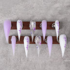 Press-On Nail Set Stiletto Shape & Floral Design Easy Adhesive