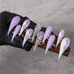 Press-On Nail Set Stiletto Shape & Floral Design Easy Adhesive