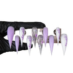 Press-On Nail Set Stiletto Shape & Floral Design Easy Adhesive