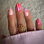 Press-On Nail Set Striped Design & Heart Accents