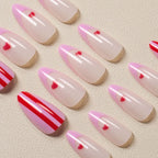 Press-On Nail Set Striped Design & Heart Accents